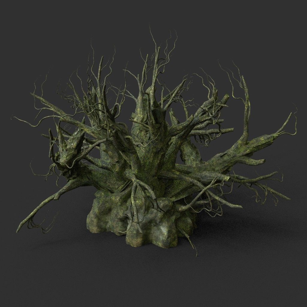 Low poly Mossy Jungle Dead Tree Low-poly 3D model_35