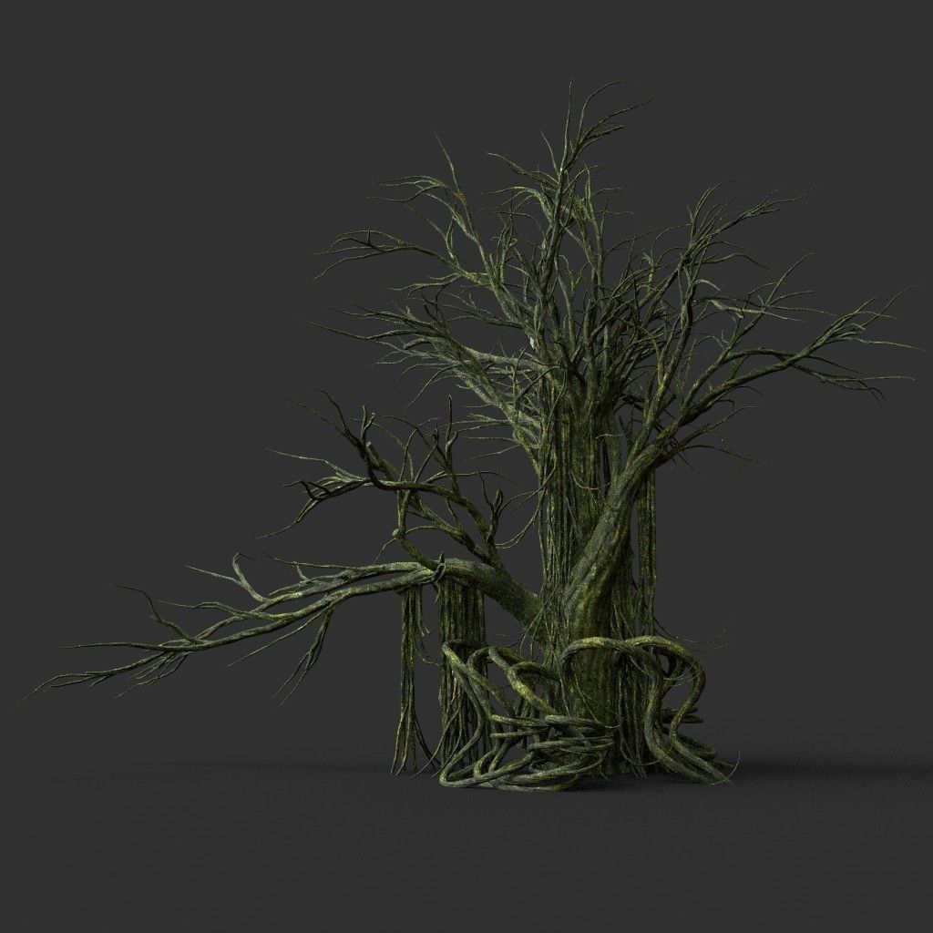 Low poly Mossy Jungle Dead Tree Low-poly 3D model_28