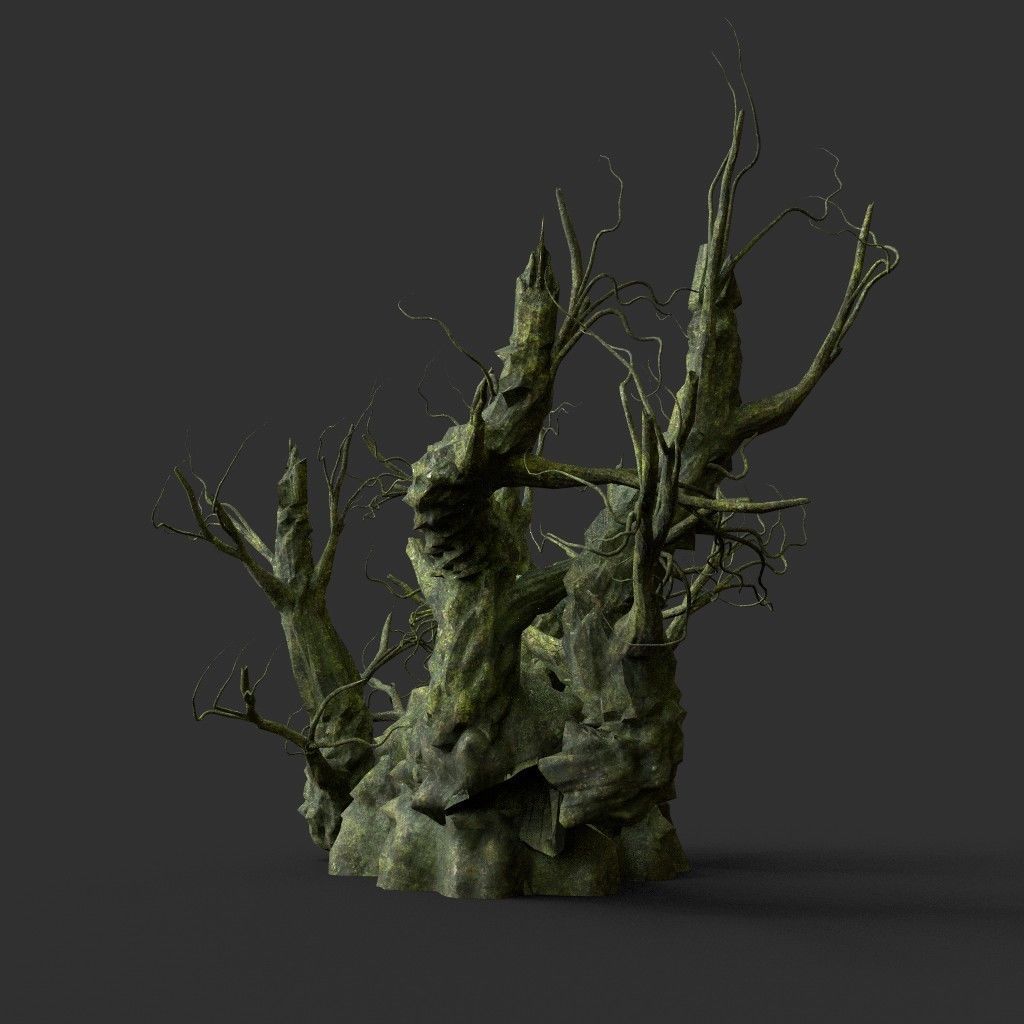 Low poly Mossy Jungle Dead Tree Low-poly 3D model_39
