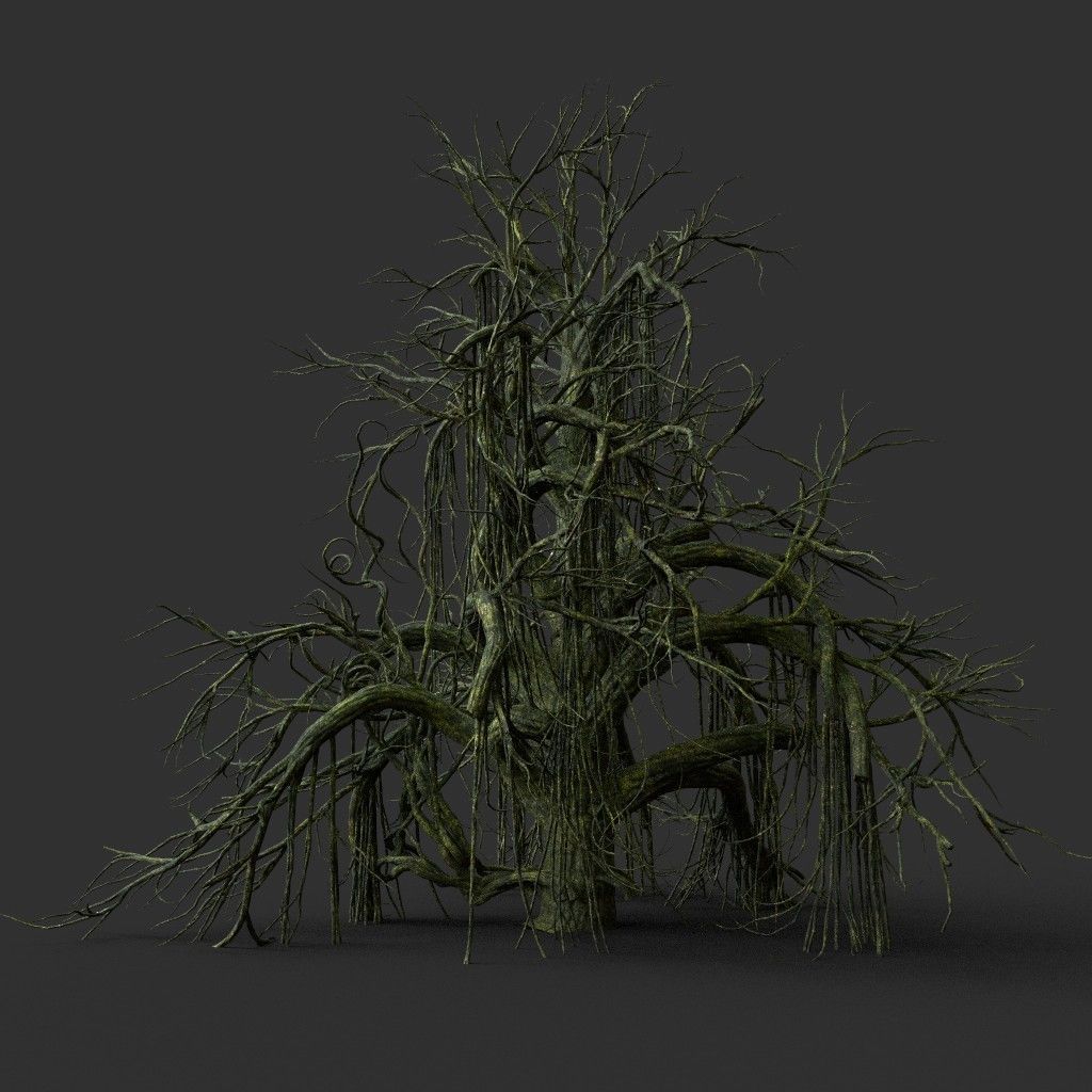Low poly Mossy Jungle Dead Tree Low-poly 3D model_24