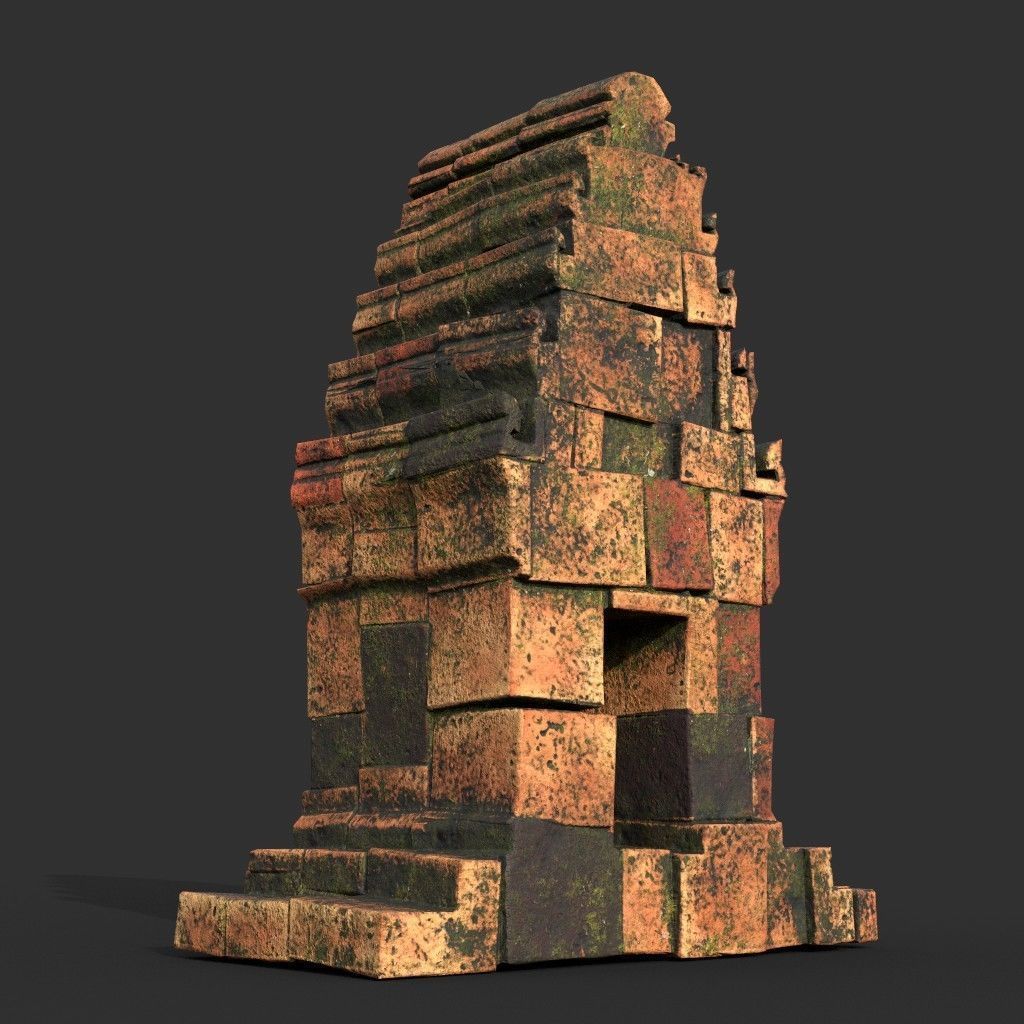 Low poly Mossy Brick Ruin Asia Temple Pack Low-poly 3D model_3