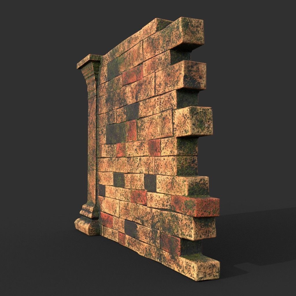 Low poly Mossy Brick Ruin Asia Temple Pack Low-poly 3D model_31