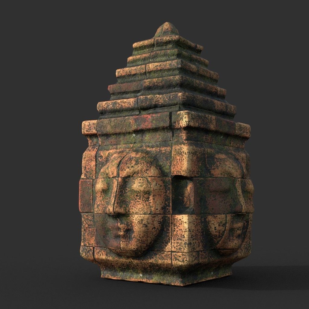 Low poly Mossy Brick Ruin Asia Temple Pack Low-poly 3D model_15
