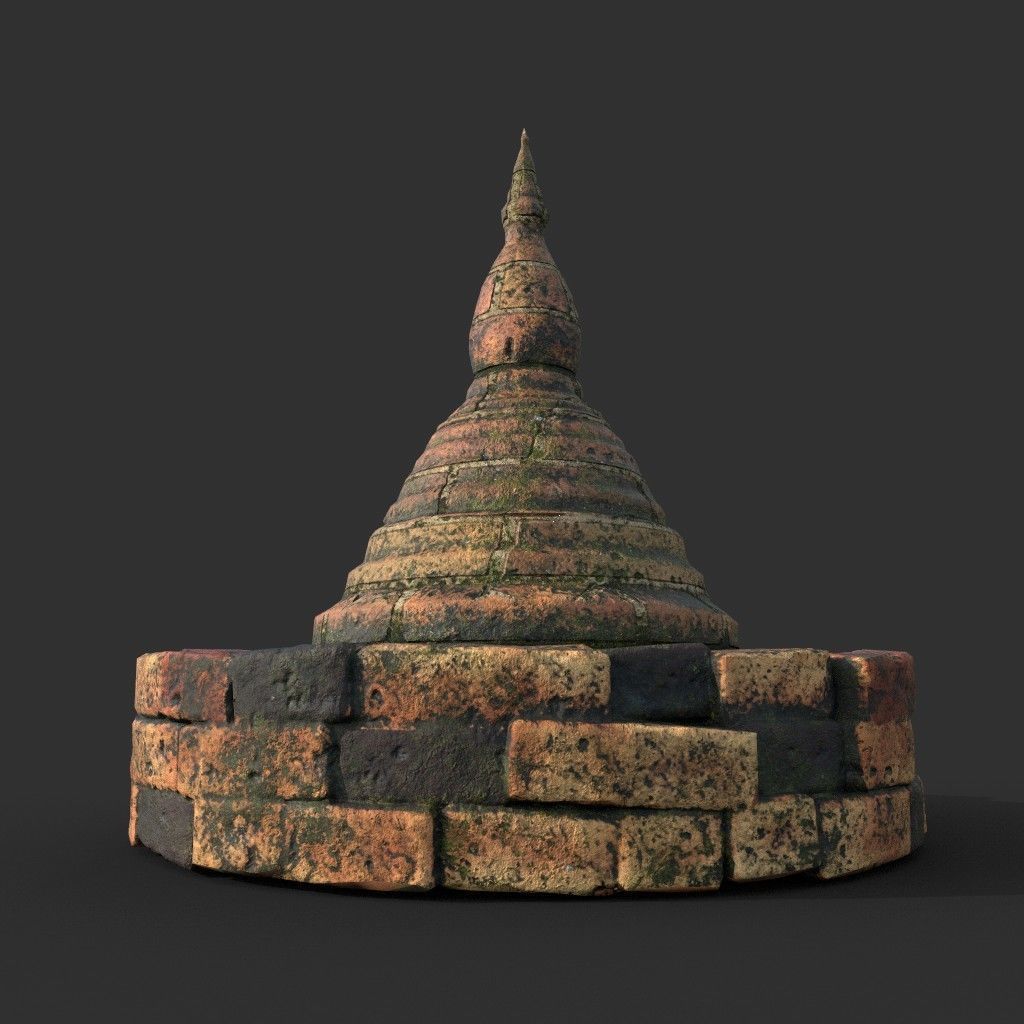 Low poly Mossy Brick Ruin Asia Temple Pack Low-poly 3D model_7