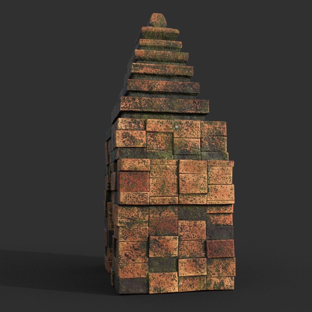 Low poly Mossy Brick Ruin Asia Temple Pack Low-poly 3D model_27