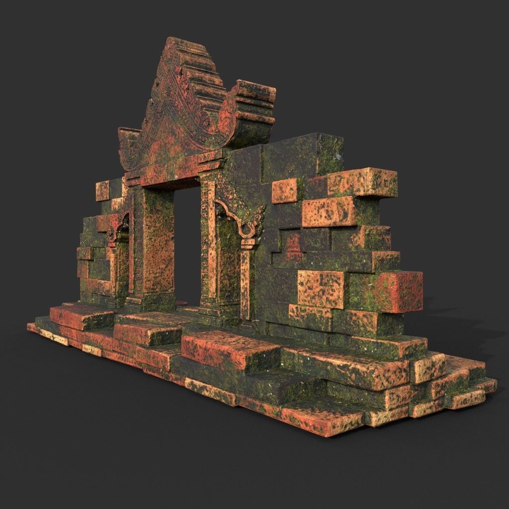 Low poly Mossy Brick Ruin Asia Temple Pack Low-poly 3D model_39