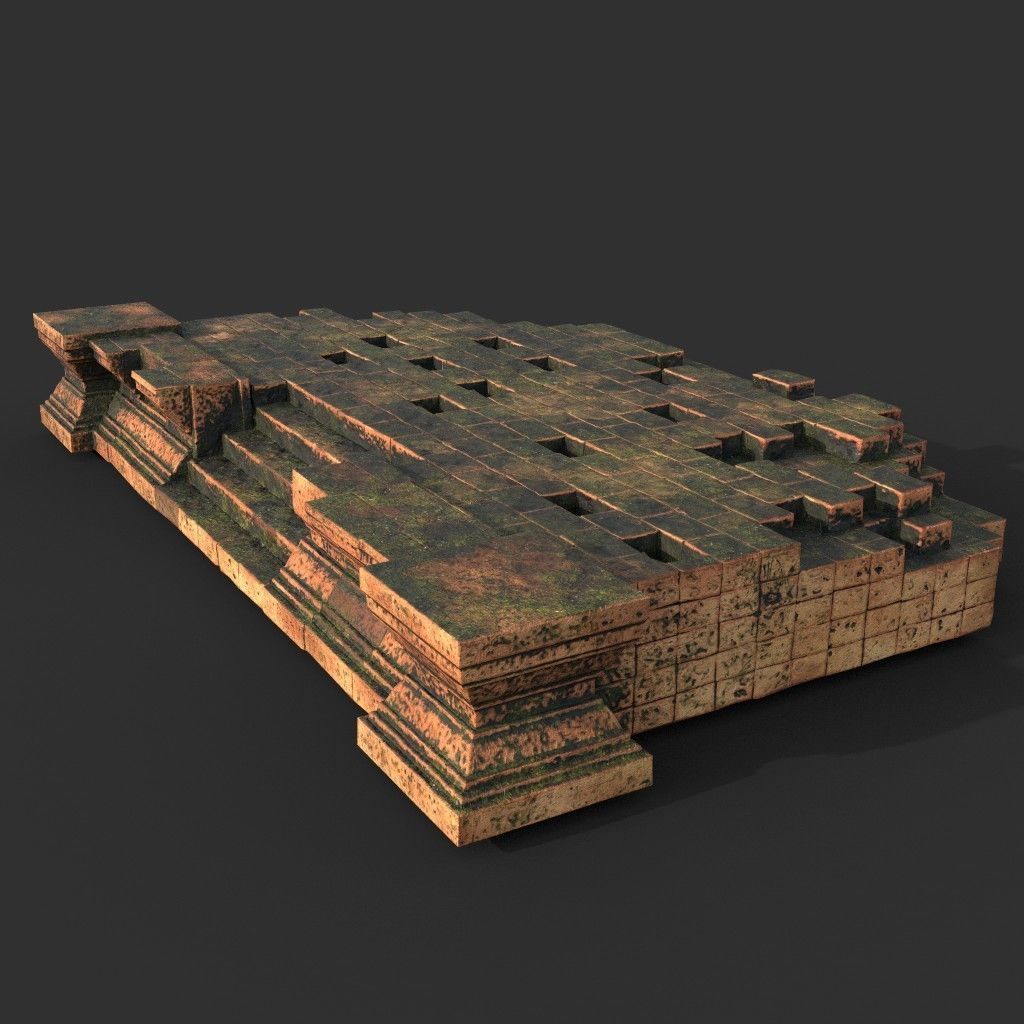 Low poly Mossy Brick Ruin Asia Temple Pack Low-poly 3D model_23