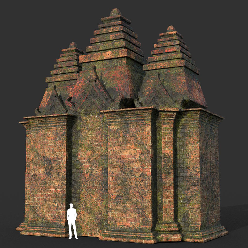 Low poly Mossy Brick Ruin Asia Temple Pack Low-poly 3D model_10