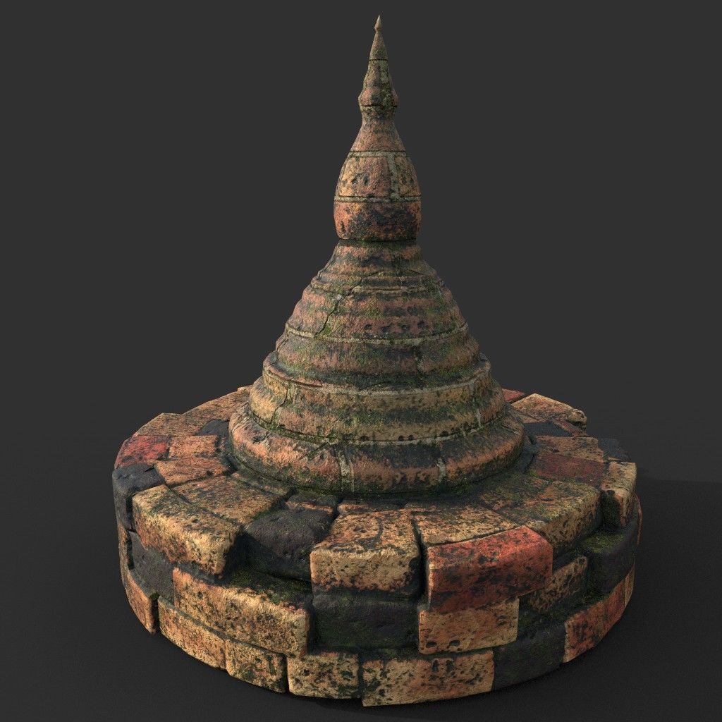 Low poly Mossy Brick Ruin Asia Temple Pack Low-poly 3D model_8