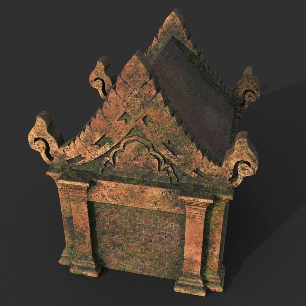 Low poly Mossy Brick Ruin Asia Temple Pack Low-poly 3D model_20