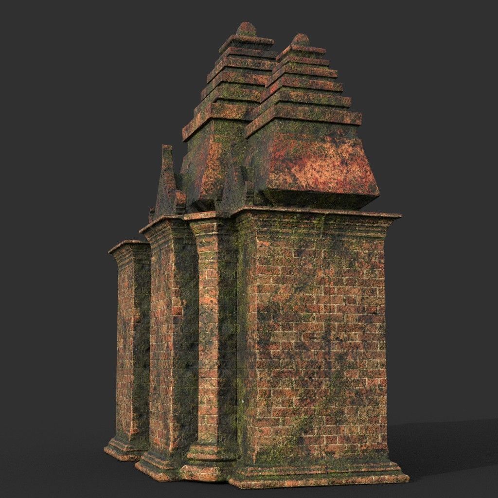 Low poly Mossy Brick Ruin Asia Temple Pack Low-poly 3D model_11