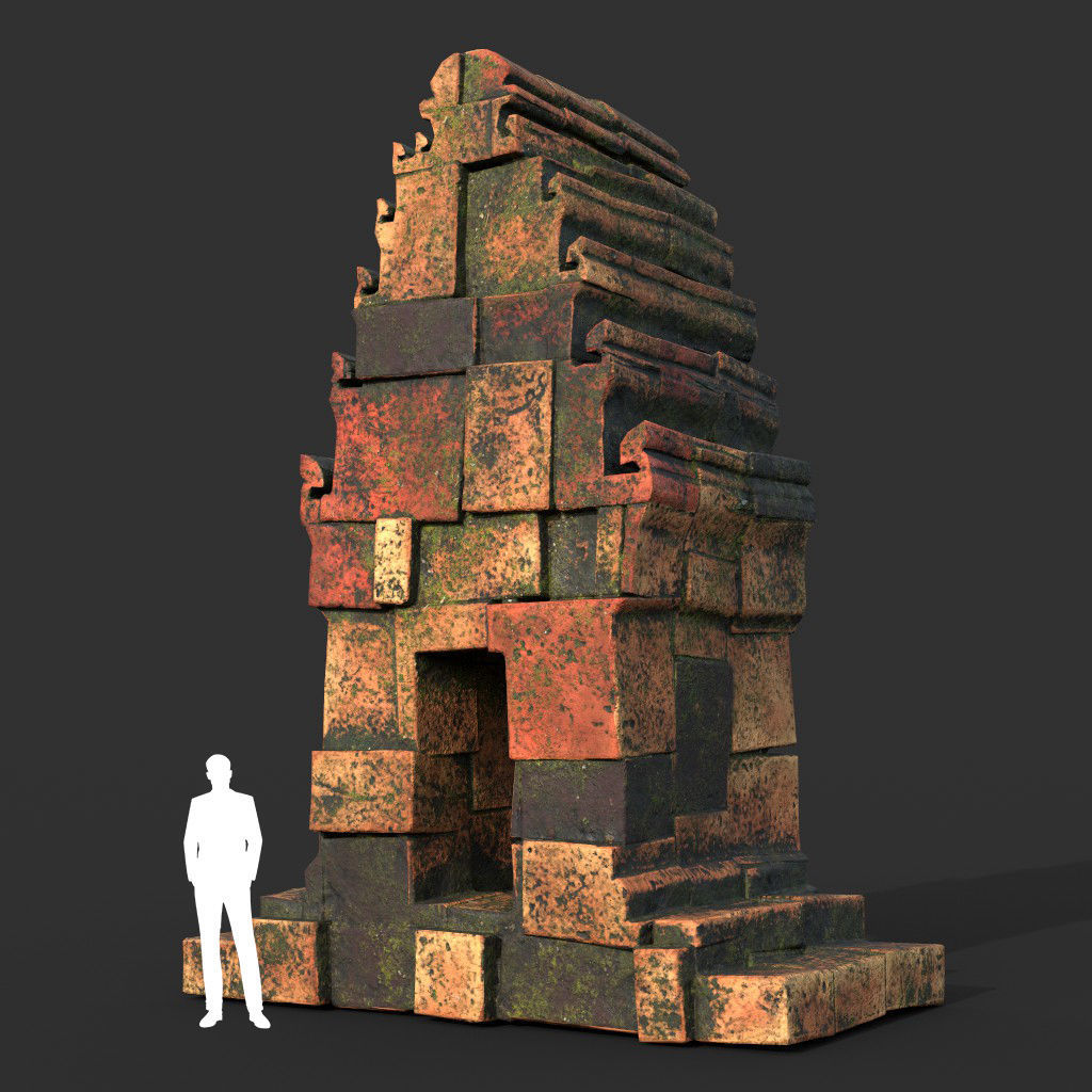 Low poly Mossy Brick Ruin Asia Temple Pack Low-poly 3D model_2
