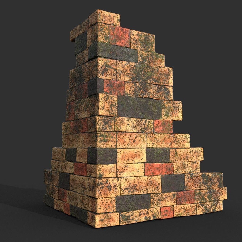 Low poly Mossy Brick Ruin Asia Temple Pack Low-poly 3D model_36