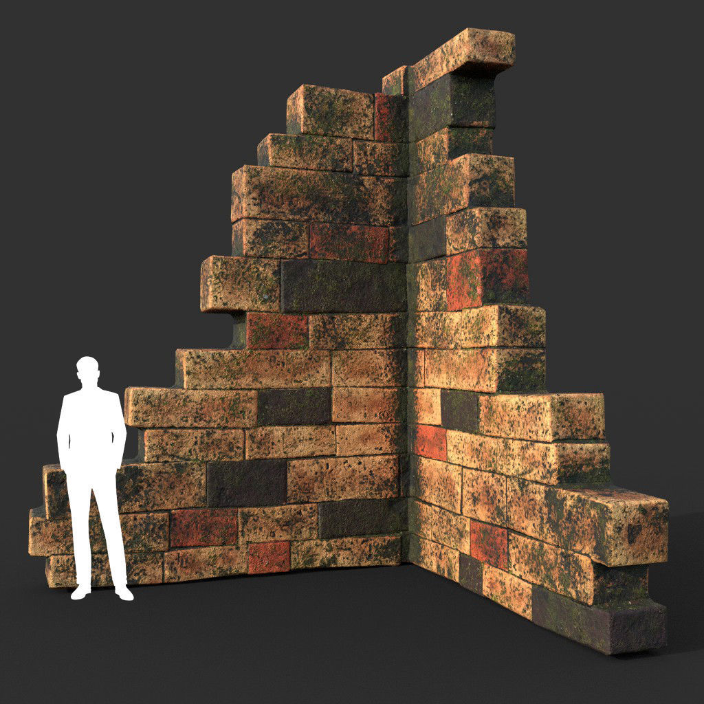 Low poly Mossy Brick Ruin Asia Temple Pack Low-poly 3D model_34