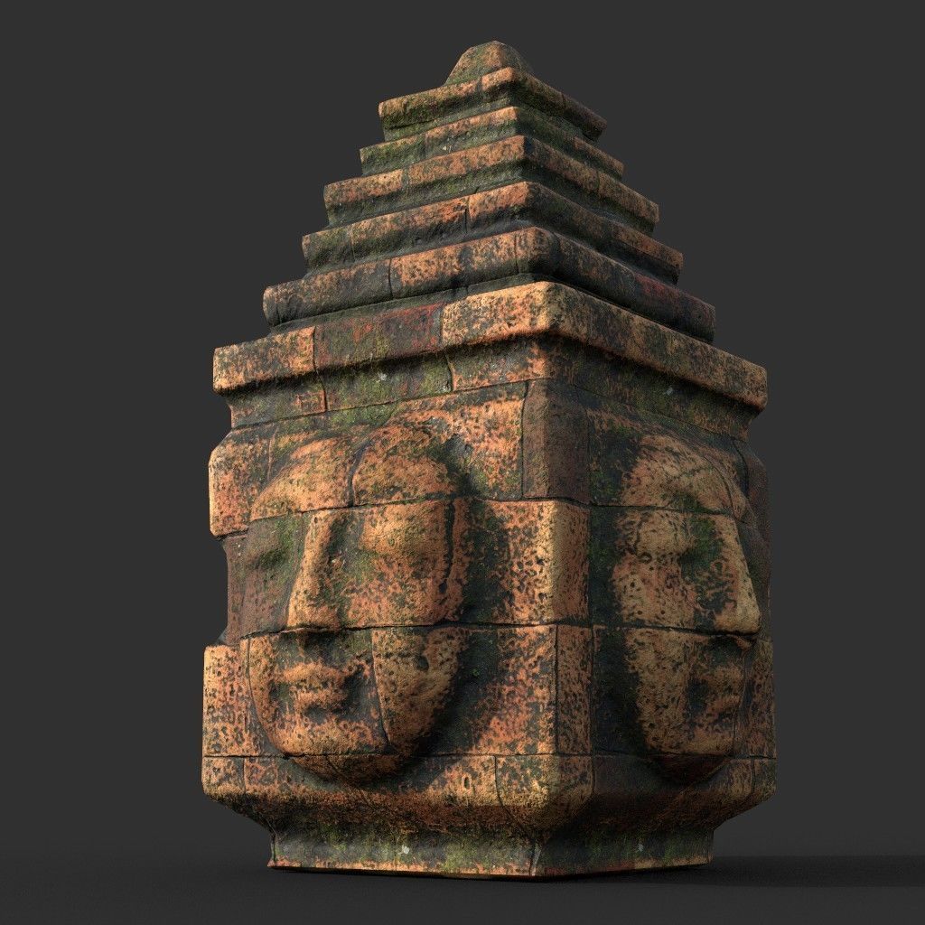 Low poly Mossy Brick Ruin Asia Temple Pack Low-poly 3D model_16