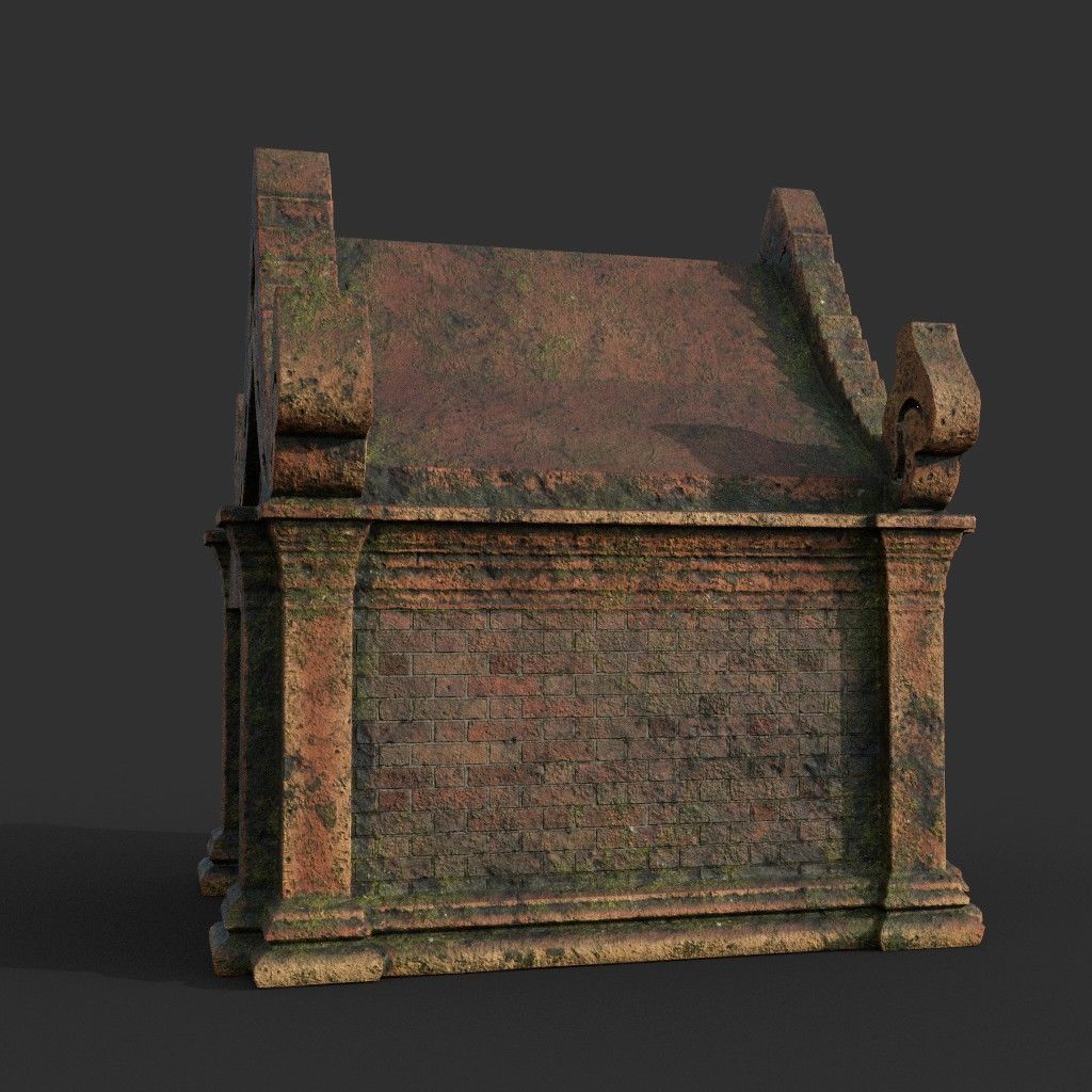 Low poly Mossy Brick Ruin Asia Temple Pack Low-poly 3D model_19