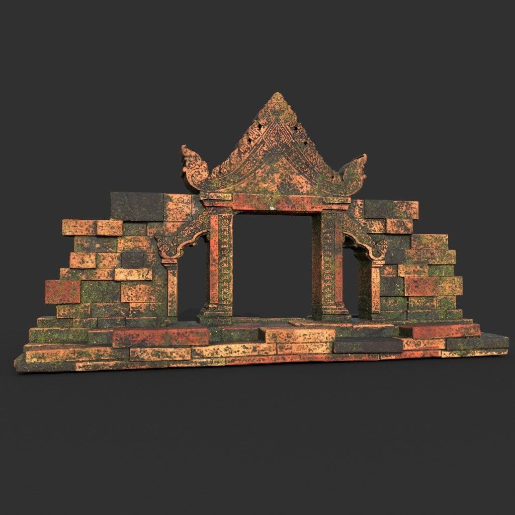 Low poly Mossy Brick Ruin Asia Temple Pack Low-poly 3D model_40