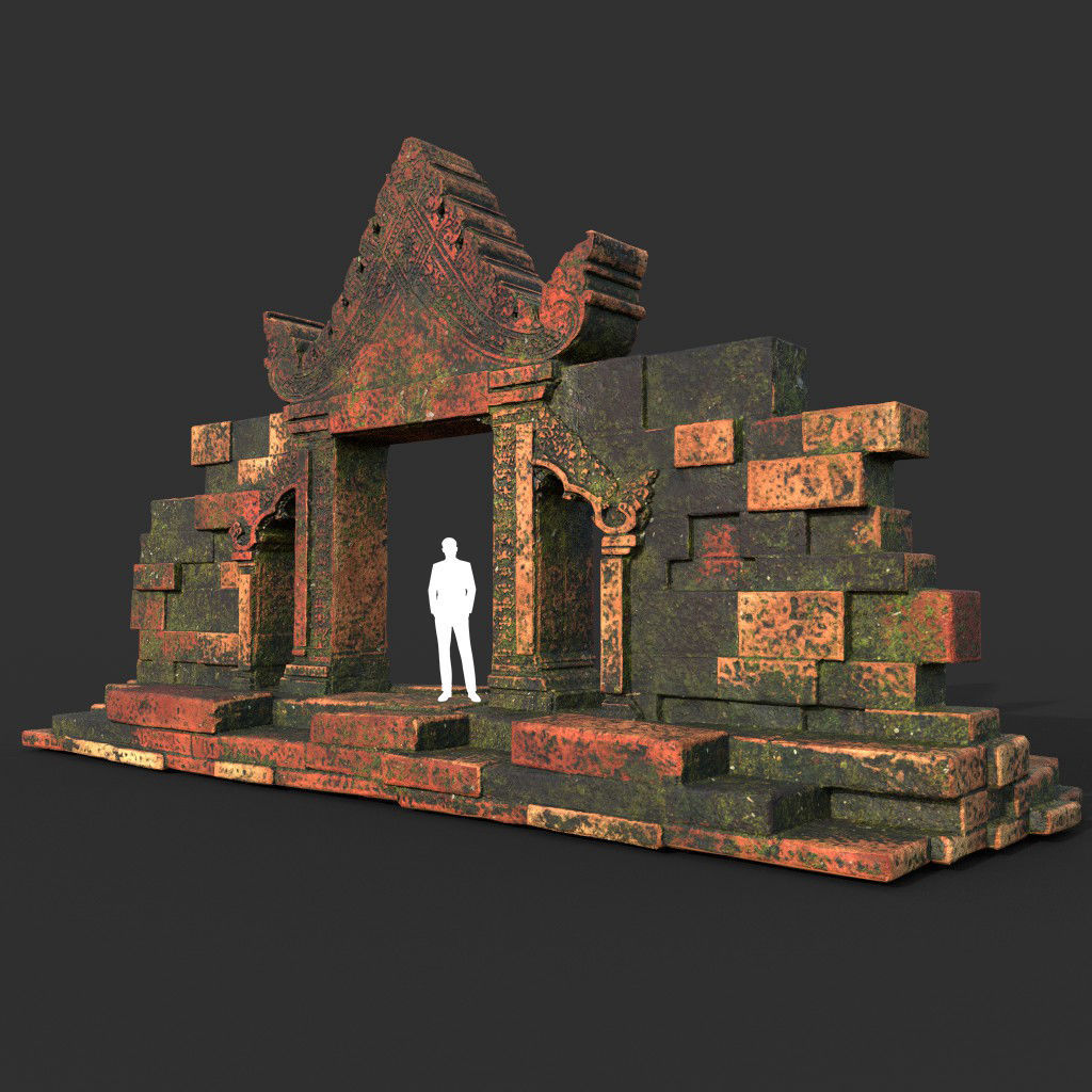 Low poly Mossy Brick Ruin Asia Temple Pack Low-poly 3D model_38