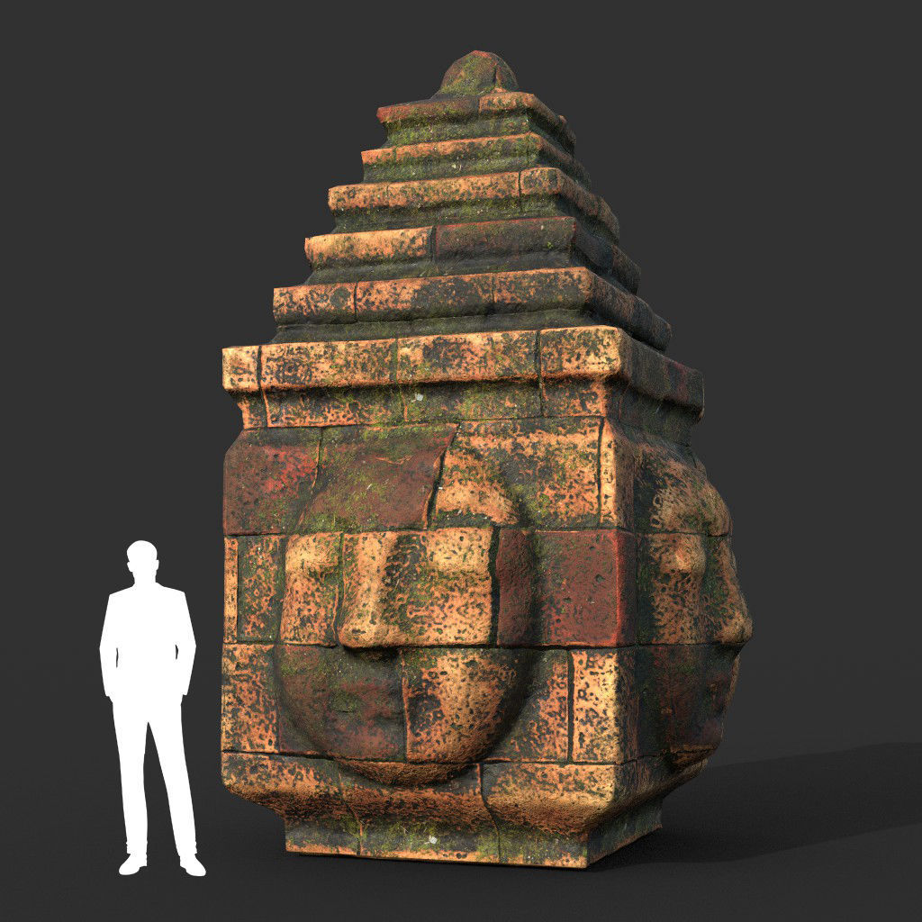 Low poly Mossy Brick Ruin Asia Temple Pack Low-poly 3D model_14