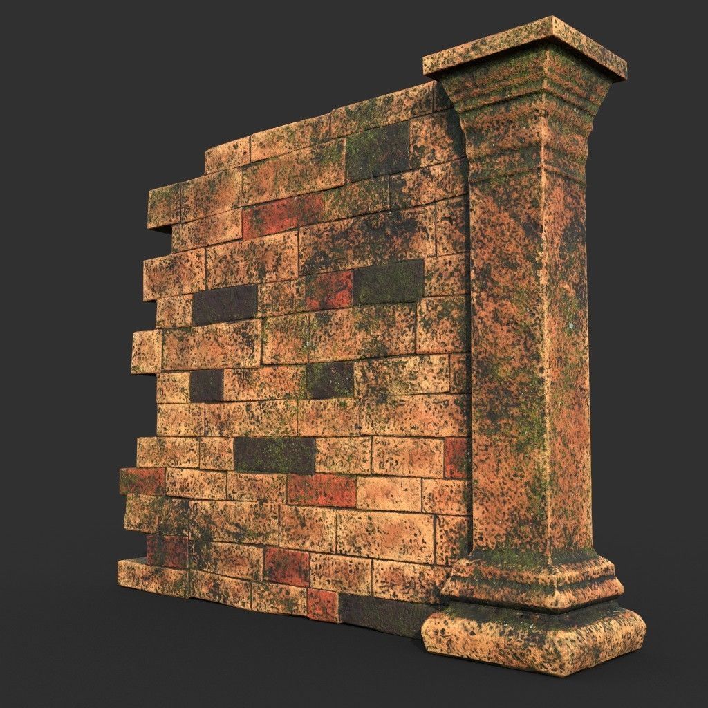 Low poly Mossy Brick Ruin Asia Temple Pack Low-poly 3D model_32