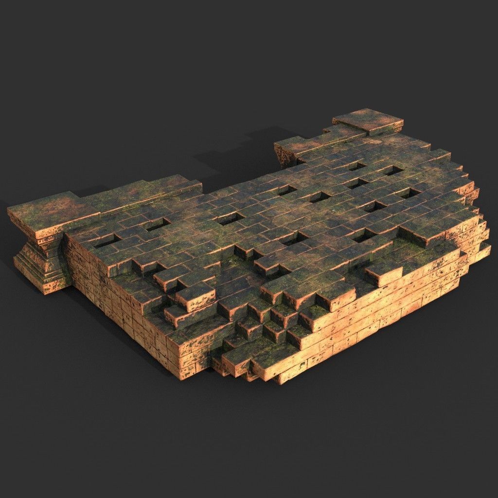 Low poly Mossy Brick Ruin Asia Temple Pack Low-poly 3D model_24