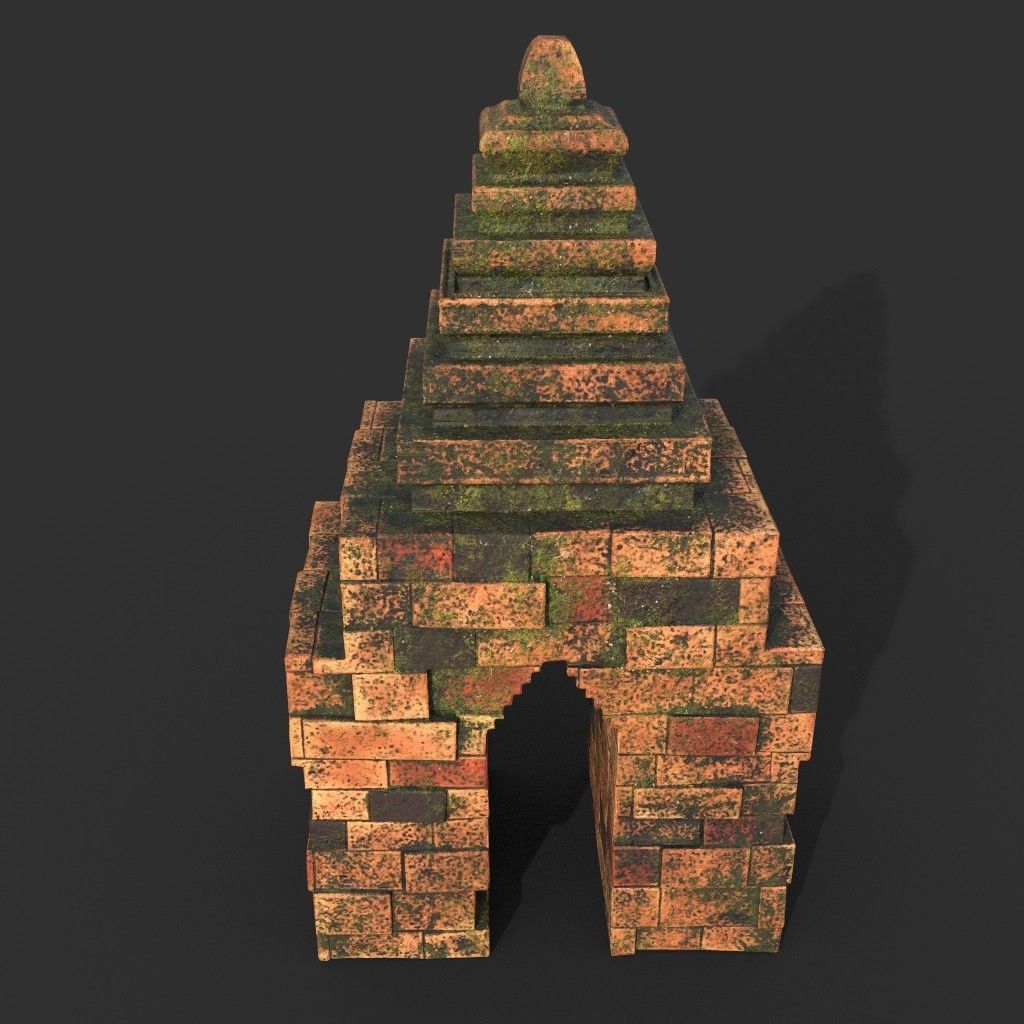 Low poly Mossy Brick Ruin Asia Temple Pack Low-poly 3D model_28