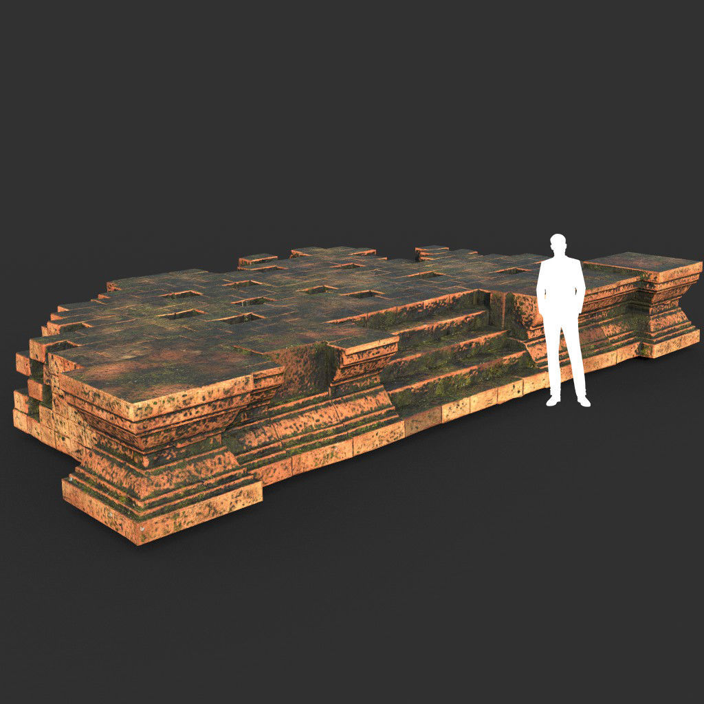 Low poly Mossy Brick Ruin Asia Temple Pack Low-poly 3D model_22