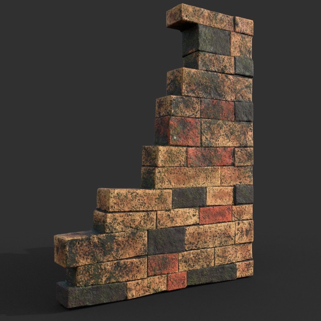Low poly Mossy Brick Ruin Asia Temple Pack Low-poly 3D model_35