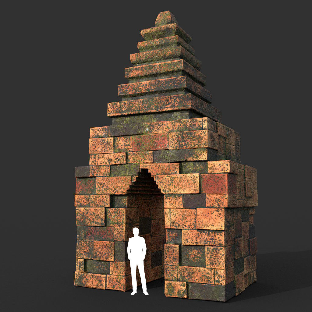 Low poly Mossy Brick Ruin Asia Temple Pack Low-poly 3D model_26
