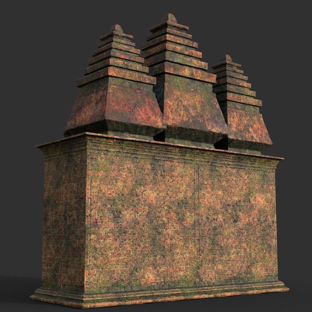 Low poly Mossy Brick Ruin Asia Temple Pack Low-poly 3D model_12
