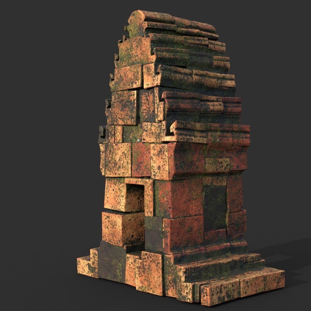 Low poly Mossy Brick Ruin Asia Temple Pack Low-poly 3D model_4