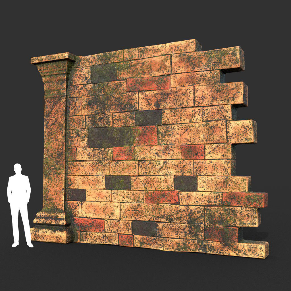 Low poly Mossy Brick Ruin Asia Temple Pack Low-poly 3D model_30