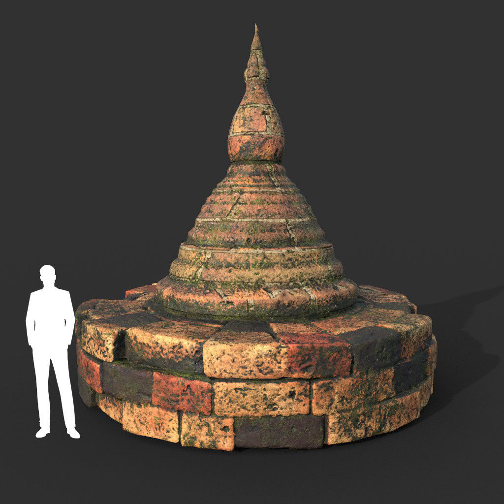 Low poly Mossy Brick Ruin Asia Temple Pack Low-poly 3D model_6