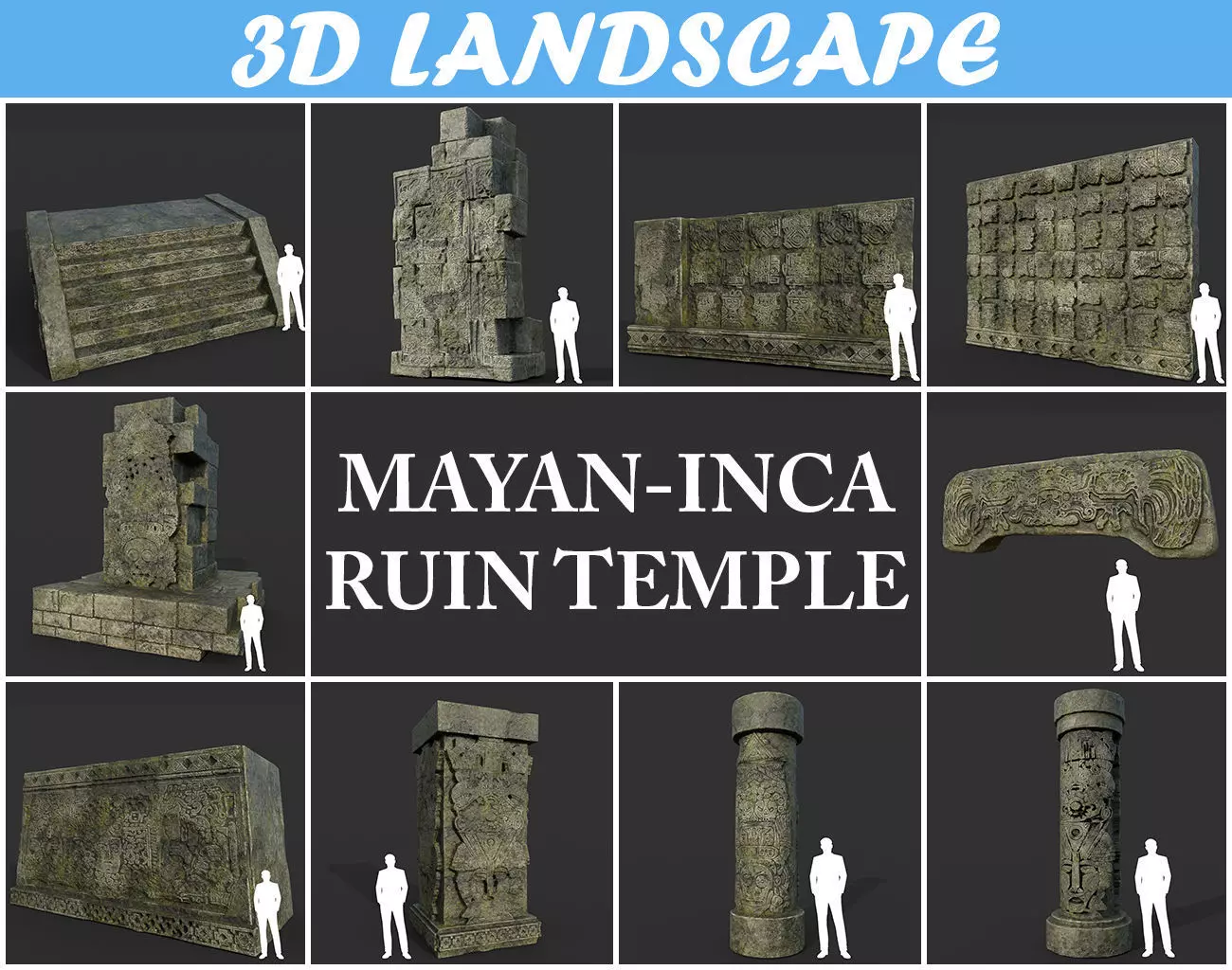 Low poly Mayan Inca Ruin Temple Modular Pack Low-poly 3D model_0
