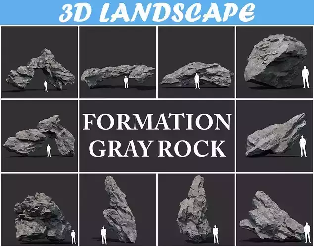 Low poly Gray Rock Formation Pack 191227