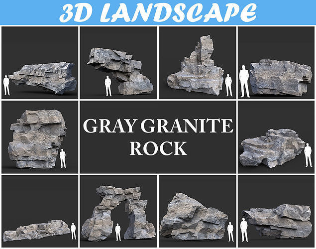 Low poly Gray Granite Rock Pack 200101 Low-poly 3D model