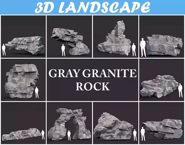 Low poly Gray Granite Rock Pack 200101 Low-poly 3D model