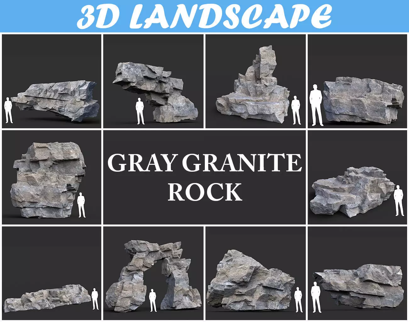 Low poly Gray Granite Rock Pack 200101 Low-poly 3D model_0