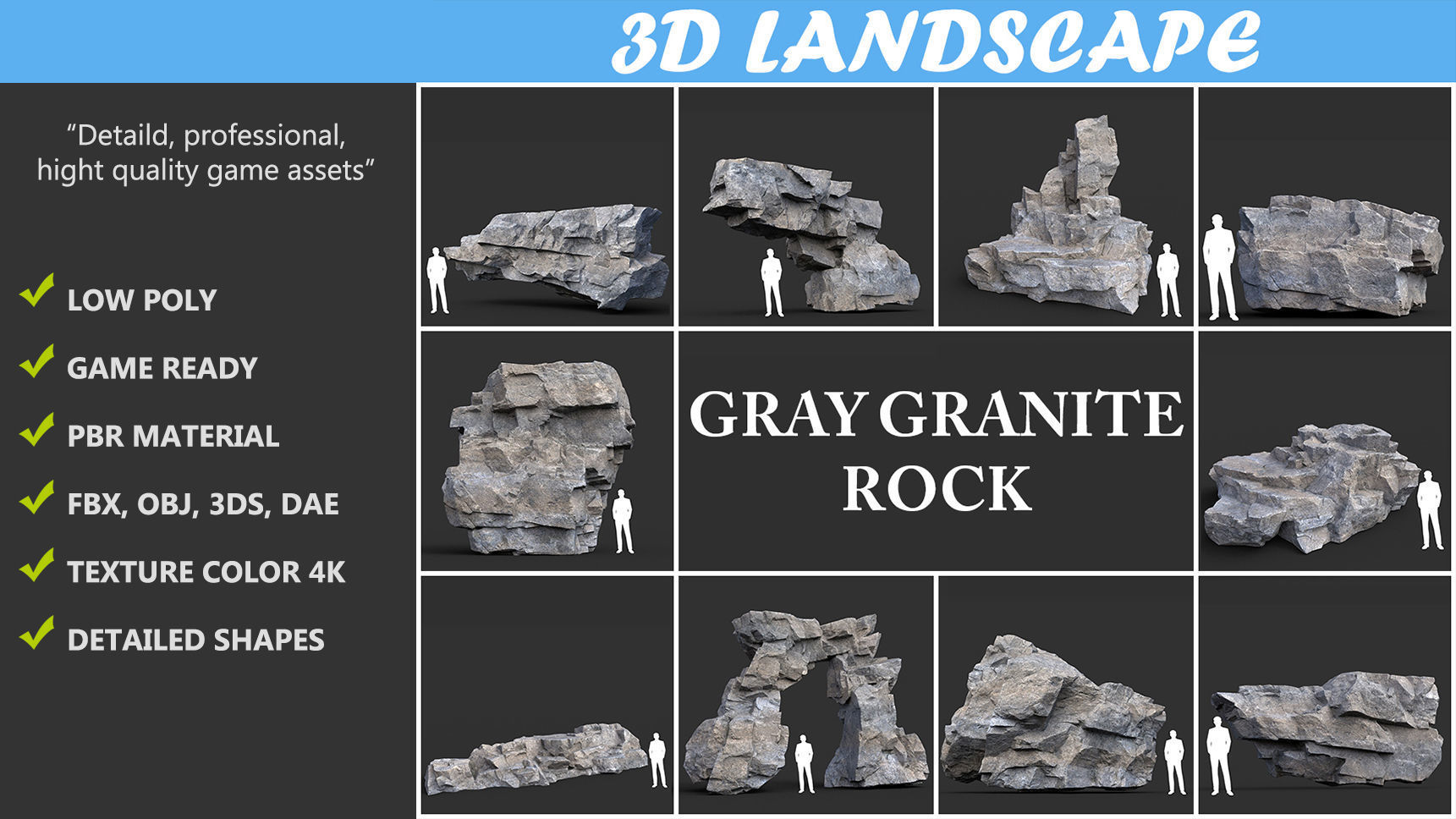 Low poly Gray Granite Rock Pack 200101 Low-poly 3D model_1