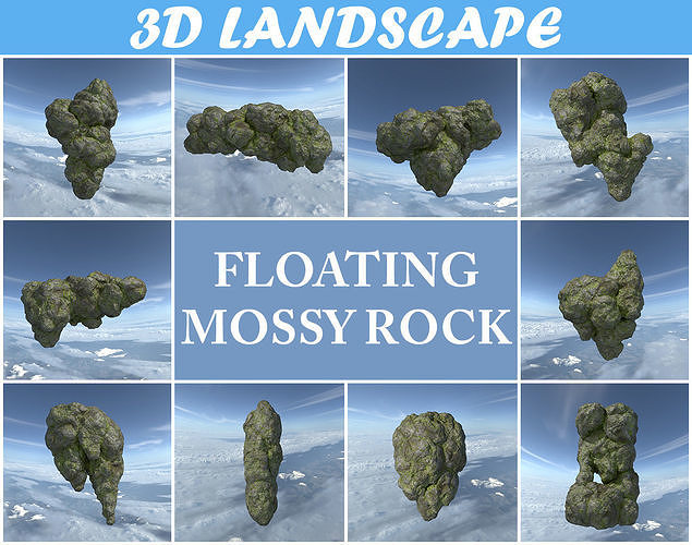 Low poly Floating Island Mossy Rock Pack 190503 Low-poly 3D model