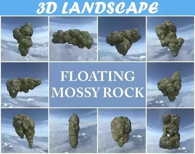 Low poly Floating Island Mossy Rock Pack 190503 Low-poly 3D model