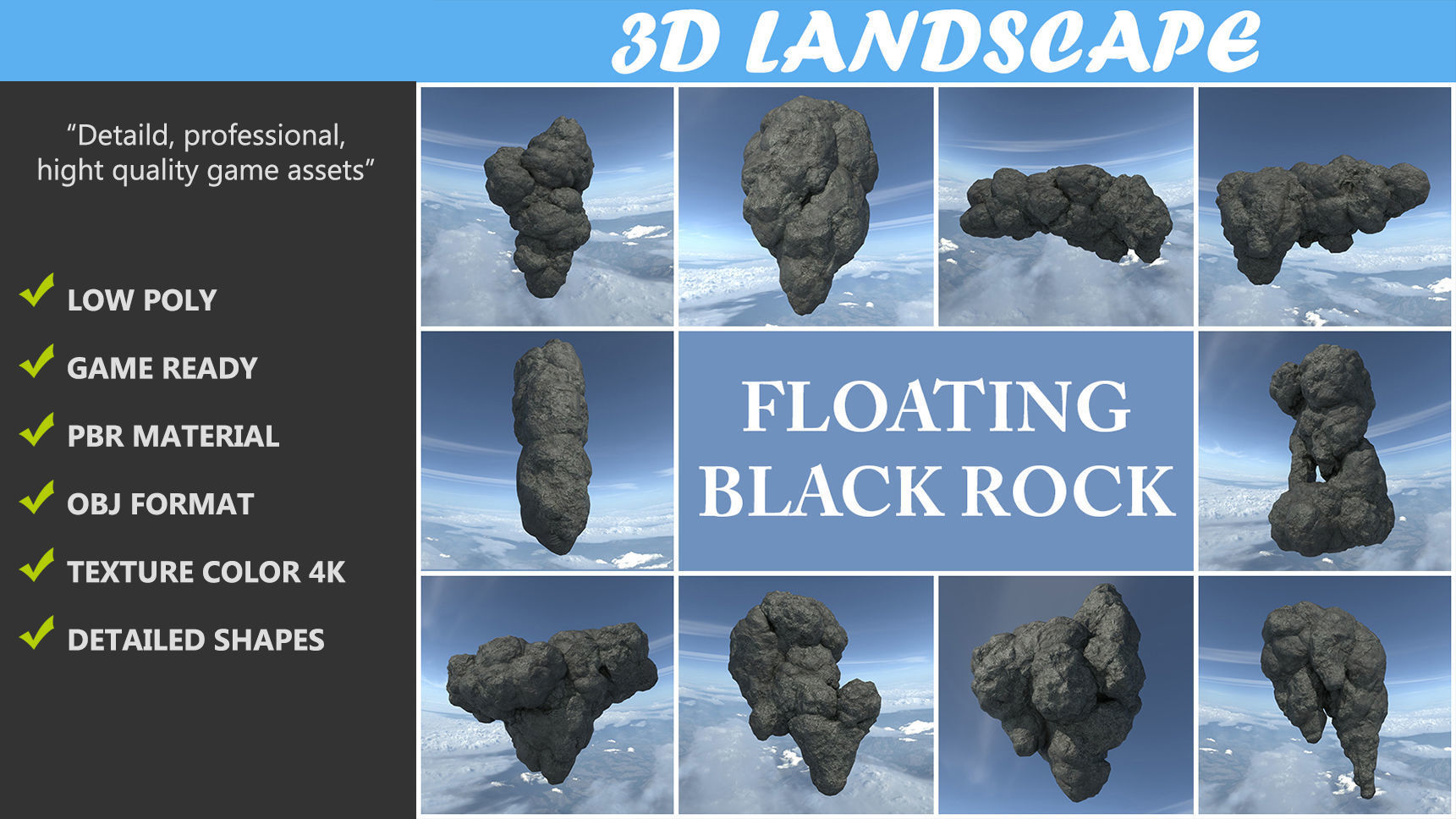 Low poly Floating Island Black Rock Pack 190502 Low-poly 3D model_1