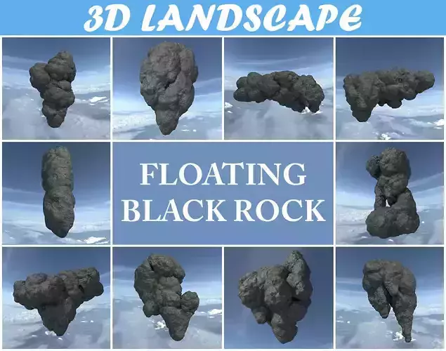 Low poly Floating Island Black Rock Pack 190502