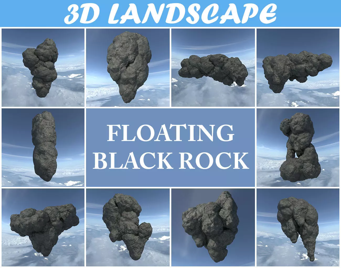 Low poly Floating Island Black Rock Pack 190502 Low-poly 3D model_0