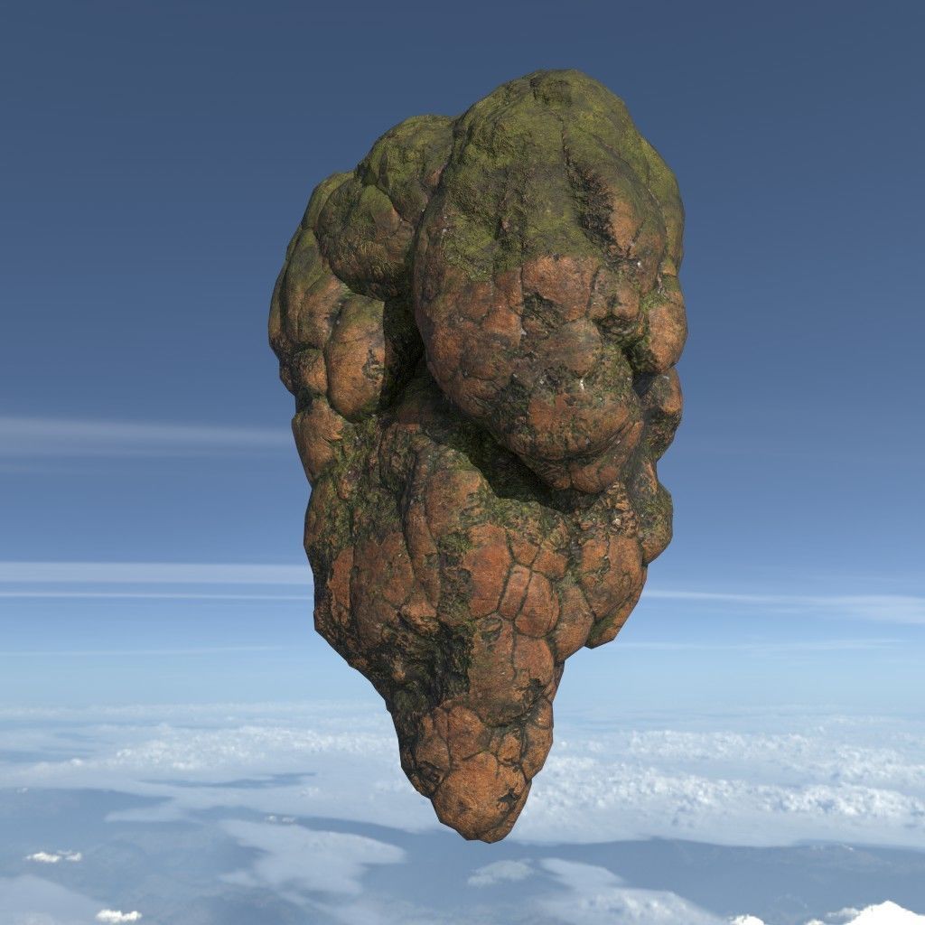 Low poly Brown Floating Island Mossy Rock Pack 190830 Low-poly 3D model_2