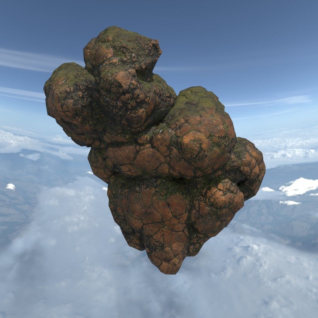 Low poly Brown Floating Island Mossy Rock Pack 190830 Low-poly 3D model_31