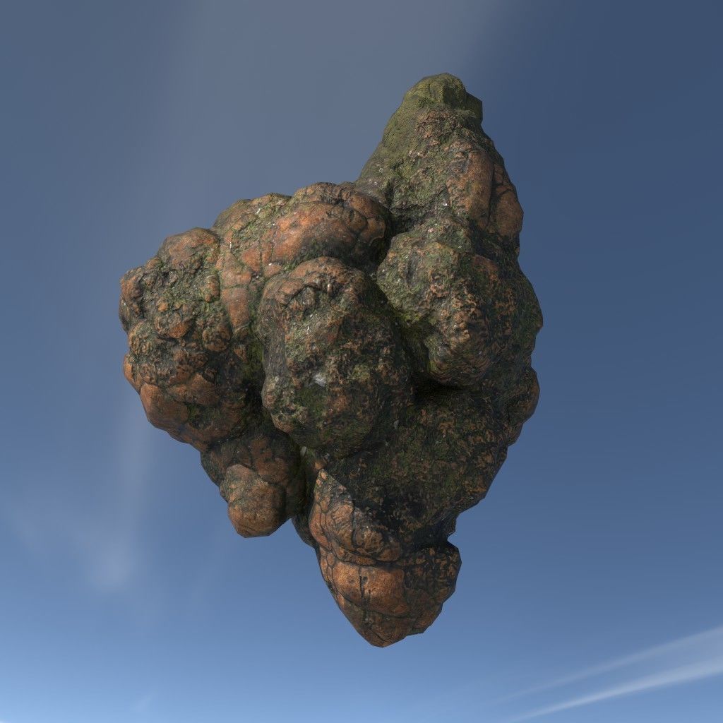 Low poly Brown Floating Island Mossy Rock Pack 190830 Low-poly 3D model_18