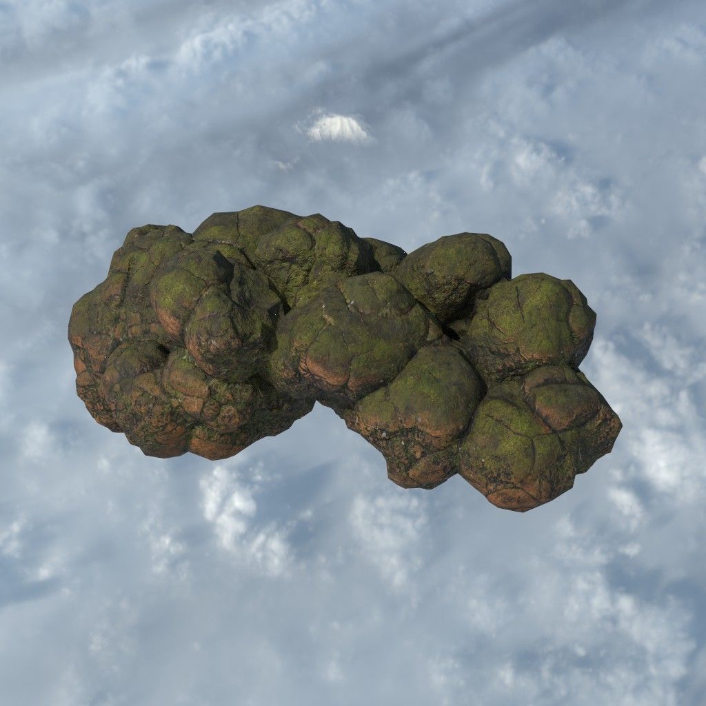 Low poly Brown Floating Island Mossy Rock Pack 190830 Low-poly 3D model_36