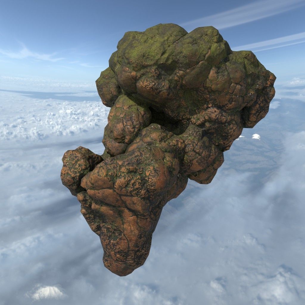 Low poly Brown Floating Island Mossy Rock Pack 190830 Low-poly 3D model_27