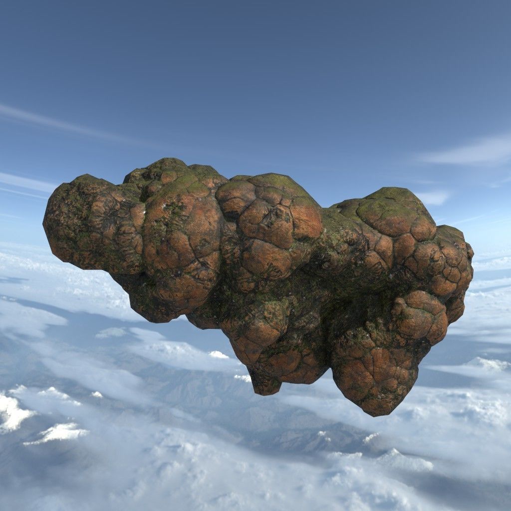 Low poly Brown Floating Island Mossy Rock Pack 190830 Low-poly 3D model_23